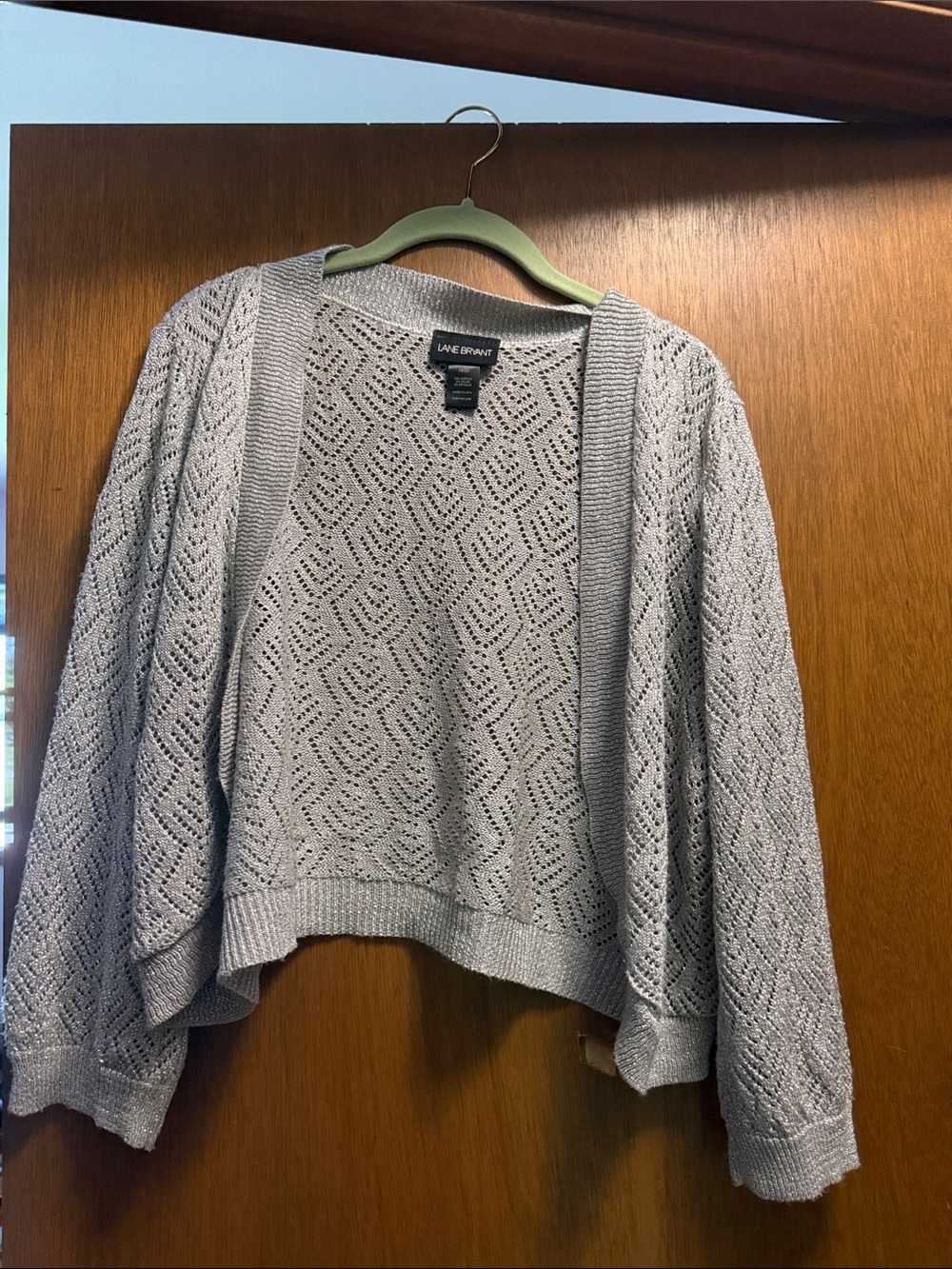 Lane Bryant Silver/Gray Open-Weave Cropped Cardigan